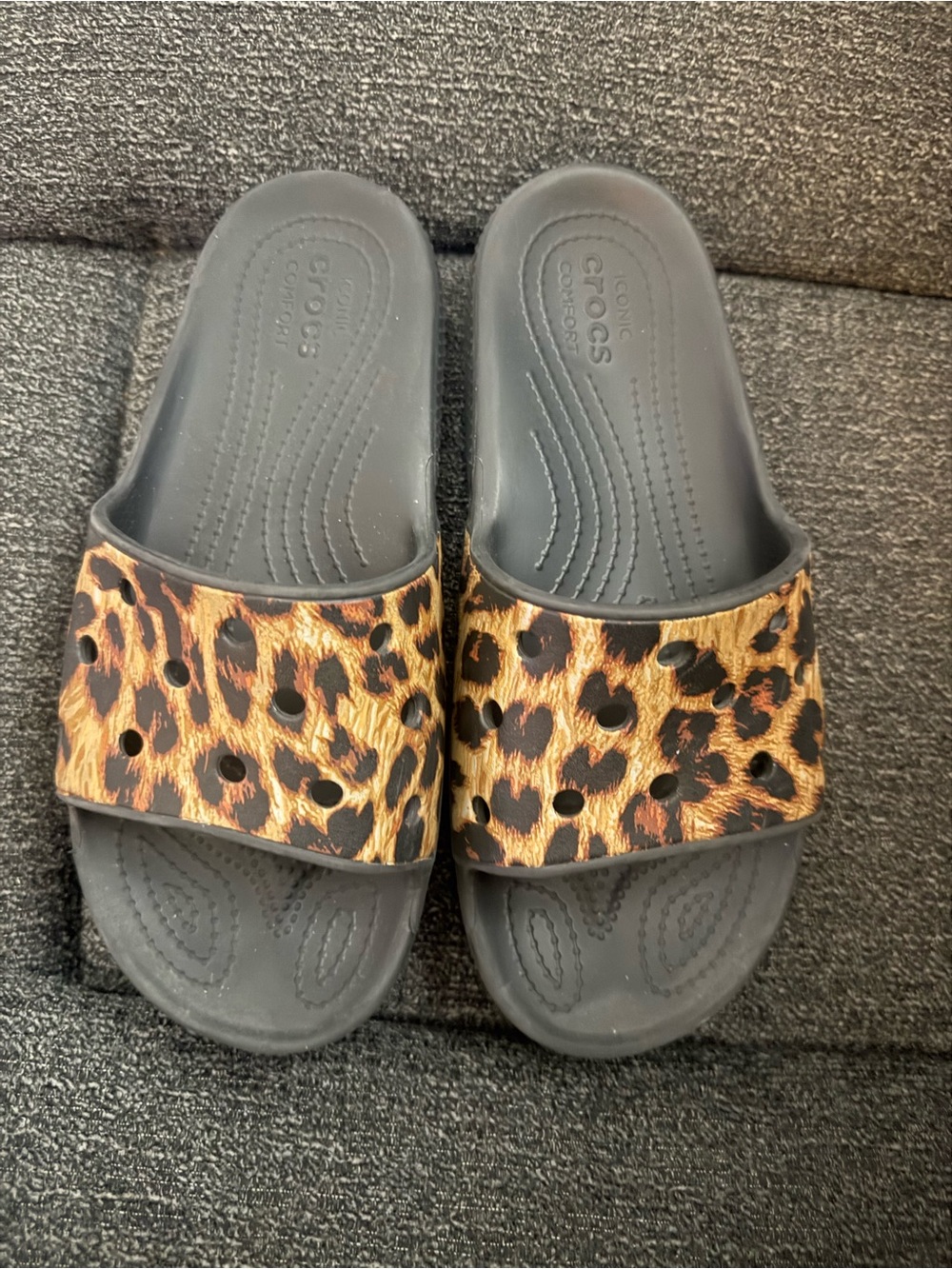 CROCS Women's Leopard Print Slide Sandals - Black & Brown